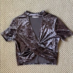 Grey-purple velvet cropped top